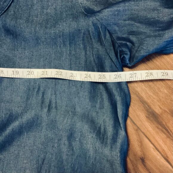 C. Wonder Blue Denim Chambray Ruffled Front Button Shirt Tunic 22W - Picture 7 of 10